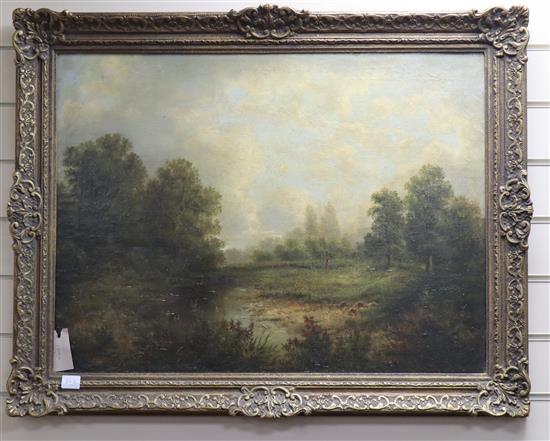 English School, circa 1900, oil on canvas, River landscape, indistinctly signed 54 x 72cm